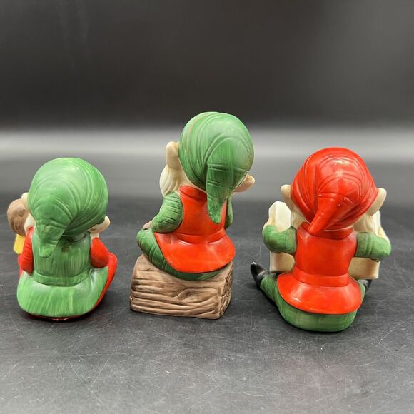Vintage Homco Christmas Elves Figurines Santa’s Elf Toy Makers # 5205 Set of 3 - Picture 5 of 15